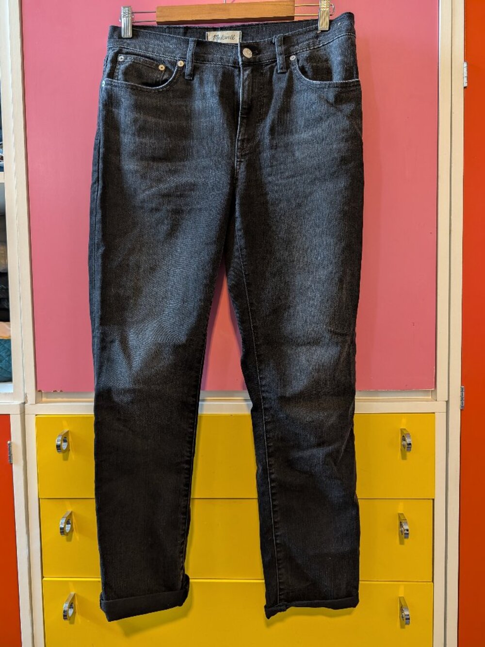 Madewell The Slim Boyjean Faded Black Stretch Denim Size 28